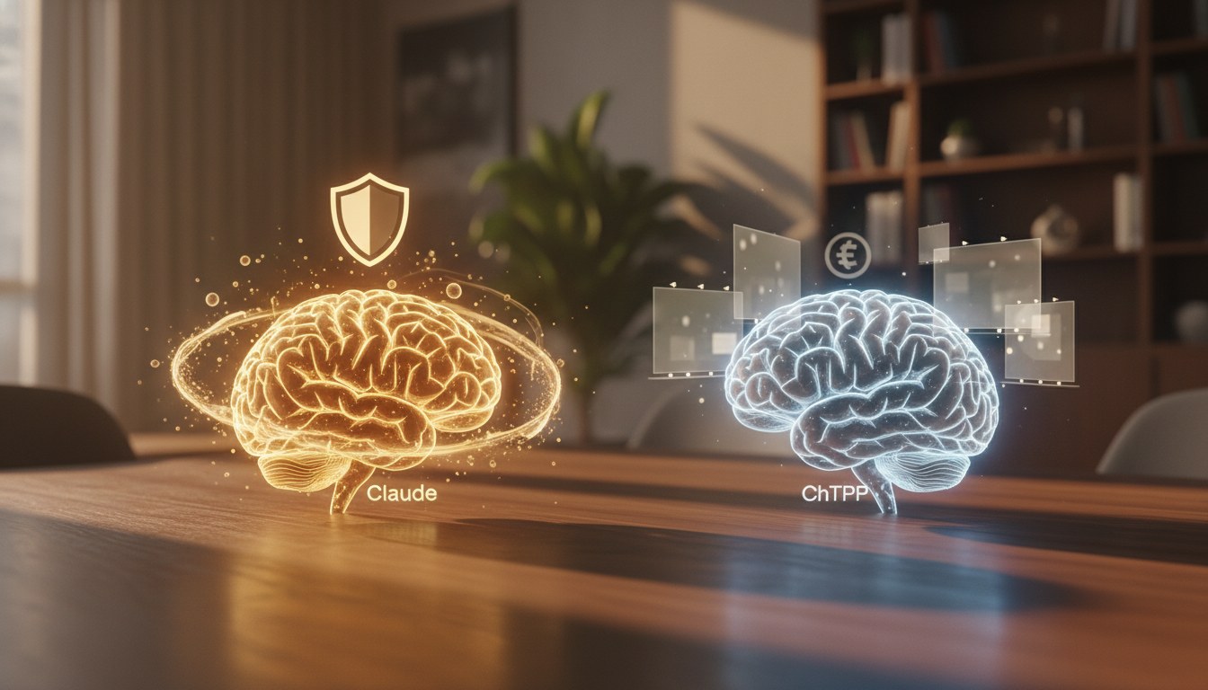 Consumer-facing AI chat interface on a smartphone, no ads visible, in a clean modern setting