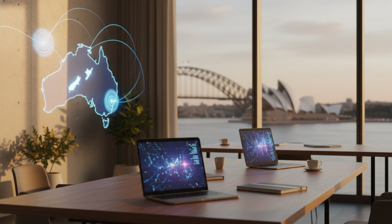 Modern office space with city skyline view representing a technology company's new regional headquarters