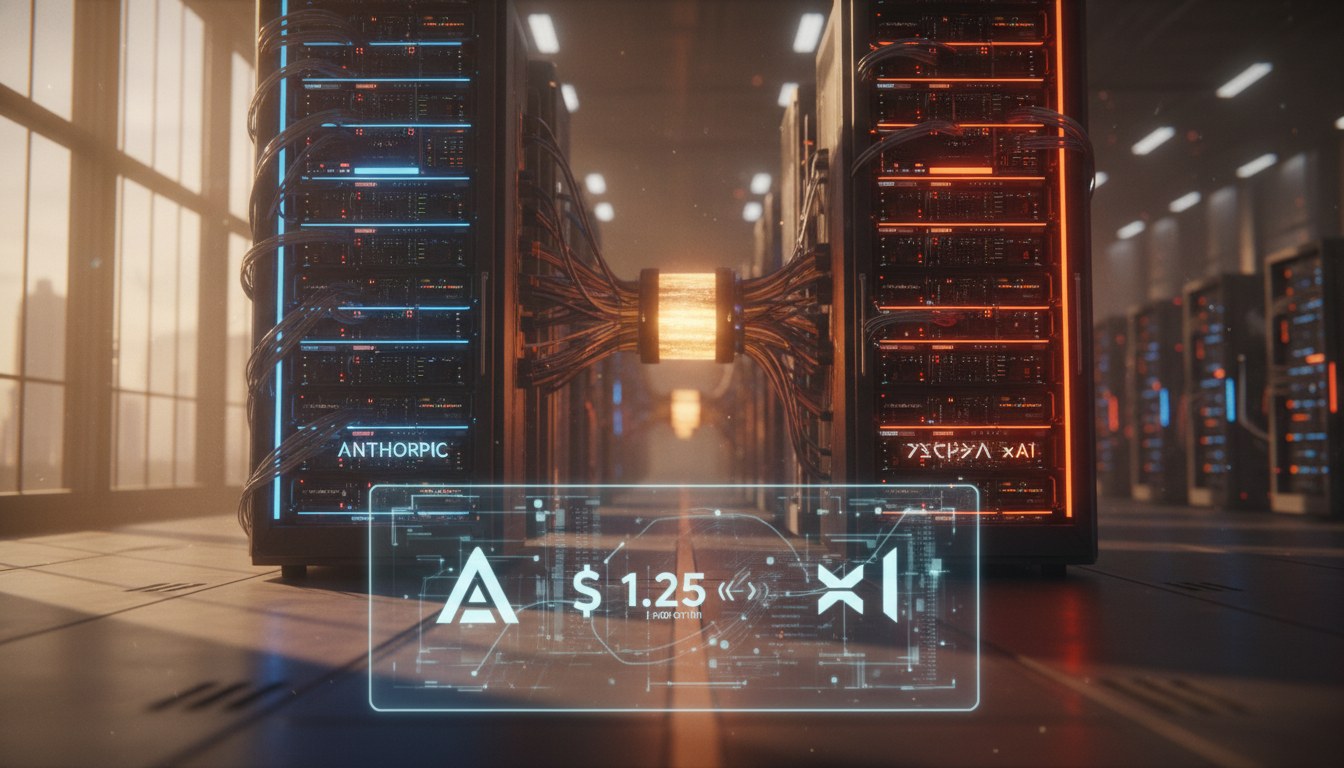 Rows of servers inside a large-scale data center facility representing high-performance AI computing infrastructure